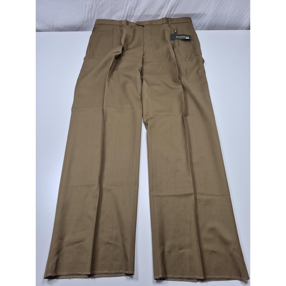 VTG Zanieri Dress Pants Mens 46x37 Brown Wool Pleated Straight Unhemmed Italy